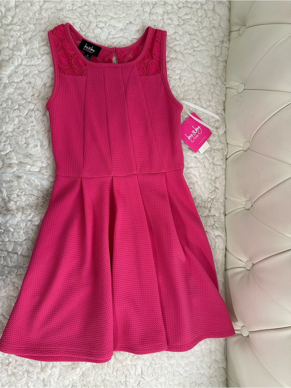 by & by Hot Pink Lace Yoke Fit-and-Flare Girls' Dress